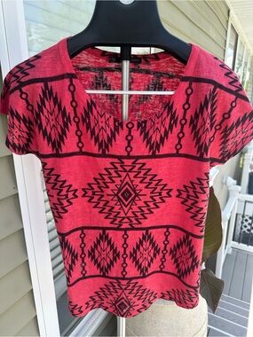 Pink and navy southwestern patterned top